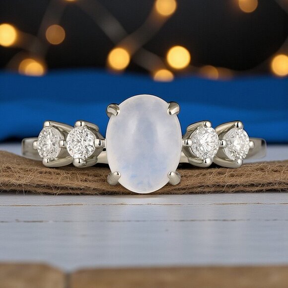🆕Moonstone Minimalist Ring S925 Sterling Silver Genuine Gemstone CZ Stones - Picture 9 of 11